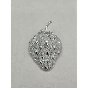 Vintage Sarah Coventry Silver-Tone Strawberry Brooch Pin Textured Design